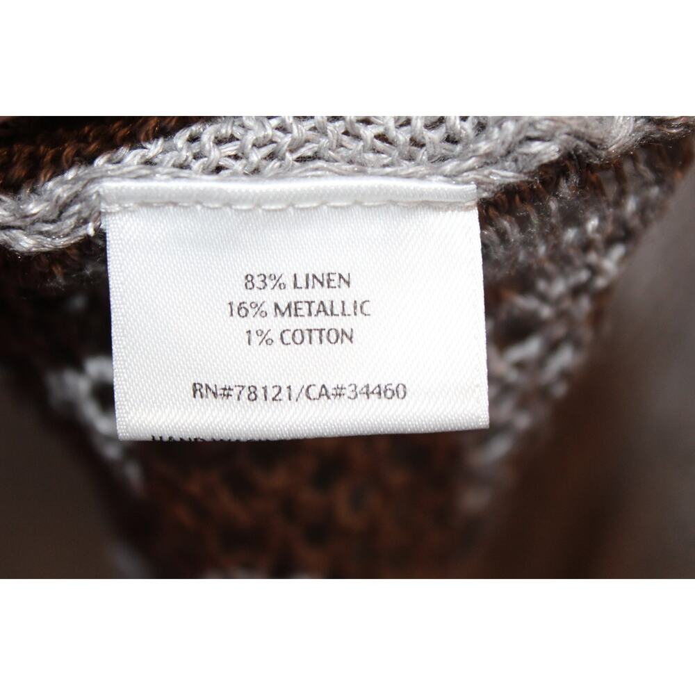 Eileen Fisher Open Knit V-Neck Short Sleeve Sweater Linen Metallic PP Petite Top - Picture 11 of 16